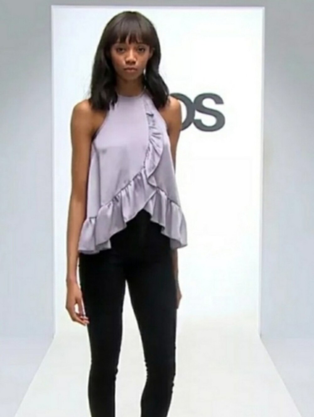 ASOS brand silvery lilac satiny halter ruffle blouse size 8 - Picture 1 of 14